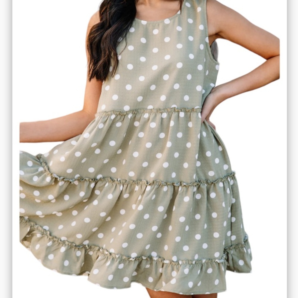 Blu Pepper Olive Green Polka Dot Tier Women’s Sundress Size Medium